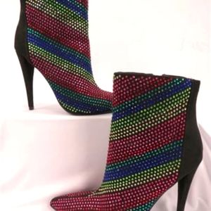 AMES Rainbow Sparkle Bling Stiletto Ankle Boots, multi-color, Sz. 9.5